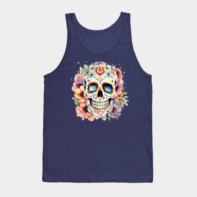 Watercolor Flower Skull Tank Top by SOS@ddicted